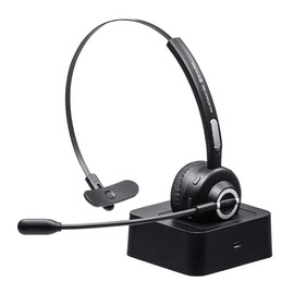 Sanwa Direct 400-BTMH013BK Bluetooth Headset with Charging Stand, Approx. 11 Hours of Talk, Lightweight, For Call Centers, Bluetooth5.0, Music, Single Ear, Unidirectional