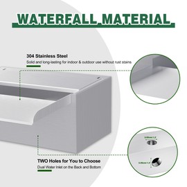 Waterfall Pool Fountain LONGRUNNEW 304 Stainless Steel 9.06" Rectangular Waterfall Spillway, Water Fall Fountain with Pipe Connector for Garden Outdoor, Swimming Pools, Fountains, Pond and Spa