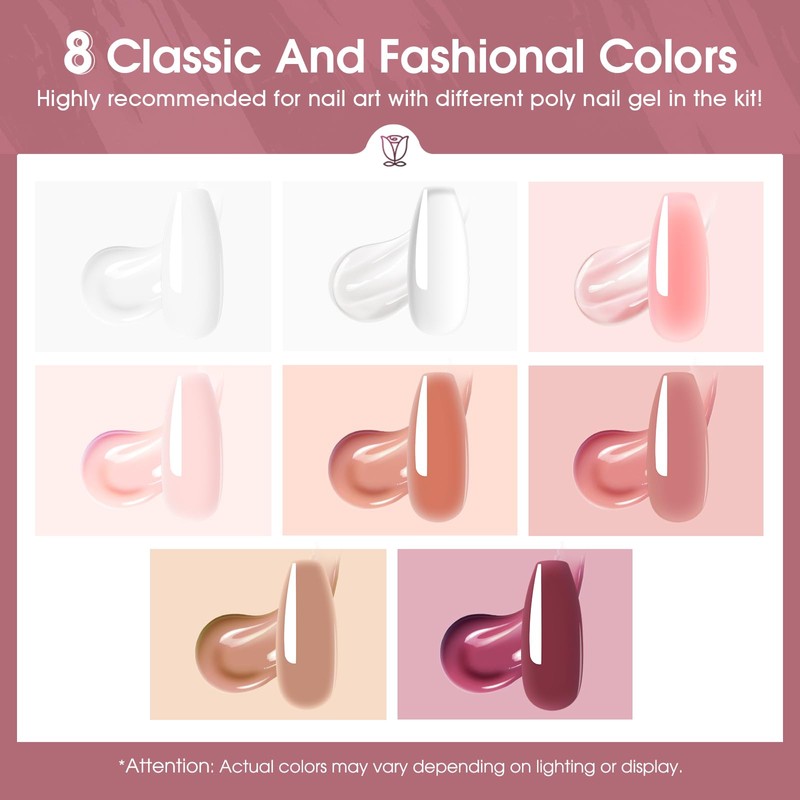 ROSALIND Poly Nail Gel Set, 8 PCS 10ml Clear Neutral