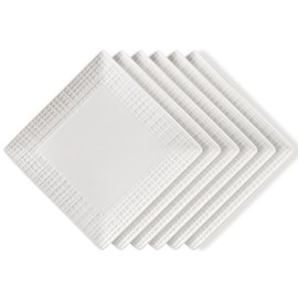 Wareland Appetizer Plates, Ceramic Dessert Plates, Salad Plates Set of 6, 6 inch White Square Dinner Plates for Snack, Small Plates for Restaurant, Dishwasher Microwave Oven Safe, Embossed Crisscross