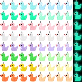 Augshy 64 Pcs Mini Ducks Charms Luminous Resin Ducks Glow in The Dark Duck Beads Tiny Duck Pendant for DIY Bracelet Necklace Jewelry Making Party Supplies, 0.6*0.8inch