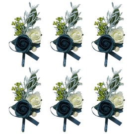 BECIEM - 6 piezas de boutonniere gris para hombres, pasadores de boutonniere grises para hombres, padrinos de boda invitados, boutonniere, flores artificiales para decoración de boda, graduación y