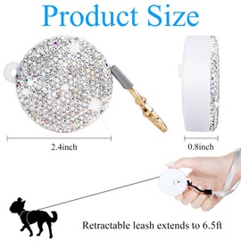 Bling Retractable Dog Leash for Small Dogs Cats Rabbit Up to 11lbs with 6.5ft Anti-Pull Strong Nylon Tape,Sparkle Mini Portable Rhinestone Walking Leash with Wrist Strap,One-Hand Brake,Hands Free