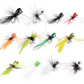 Fly Dry Flies Kit,12pcs Foam Float Fly Fishing Bass Popper Fly Fishig Lure Colorful Fly Tying Set Topwater Panfish Bait Bugs Trout Bobber Lure Bluegill Salmon 12pcs