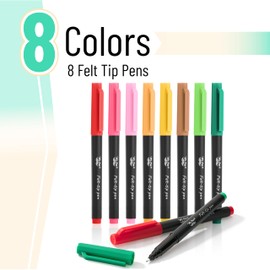 Mr. Pen Mr. Pen- Felt Tip Pens, 8 Pack, 0.7mm Colorful Felt Pens, No Smear, Quick Dry