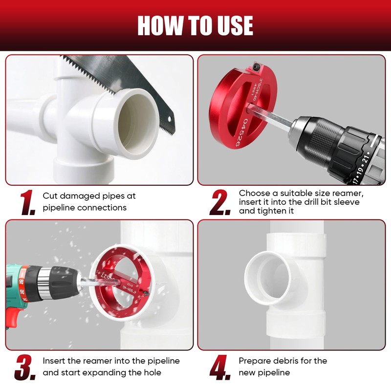 PVC Pipe Reamer Kit, Plastic Pipe Fitting Reamer Tool for