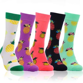 woosnscly Women Funny Socks Crazy Novelty Crew Socks Colorful Cotton Cozy Funky Graphic Patterned Casual Socks Fun Dress Socks Cool Gifts for Female, Pineapple Socks 5 Pairs