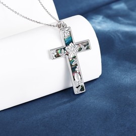 ONEFINITY Cross Necklace Sterling Silver Cross Pendant Lotus Necklace Cross Jewelry Gifts for Women Men
