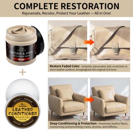 Leather Recoloring Balm with 100ml Mink Oil, Beige Leather Repair Kit and Scratch Remover for Furniture, Car Seats, Sofas, Dye & Restorer for Couches, Vinyl, PU, Faux