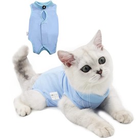YOASONEK Pet Cat Surgery Recovery Suit, After Surgery Wear, Pajama Suit, Cat Surgical Recovery Suit for Abdominal Wounds Spay or Skin Diseases, E-Collar Alternative for Cats (S, Blue)