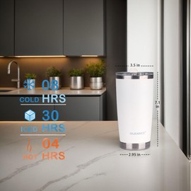 SILICANICE White Removable Straw Carbonated Drink 20 oz Stainless Steel Vacuum Insulated Tumbler with Lid,Durable Travel Coffee Mugs Cups,Dishwasher Safe, Spill Proof,Fit Car Cup Holder,BPA-Free