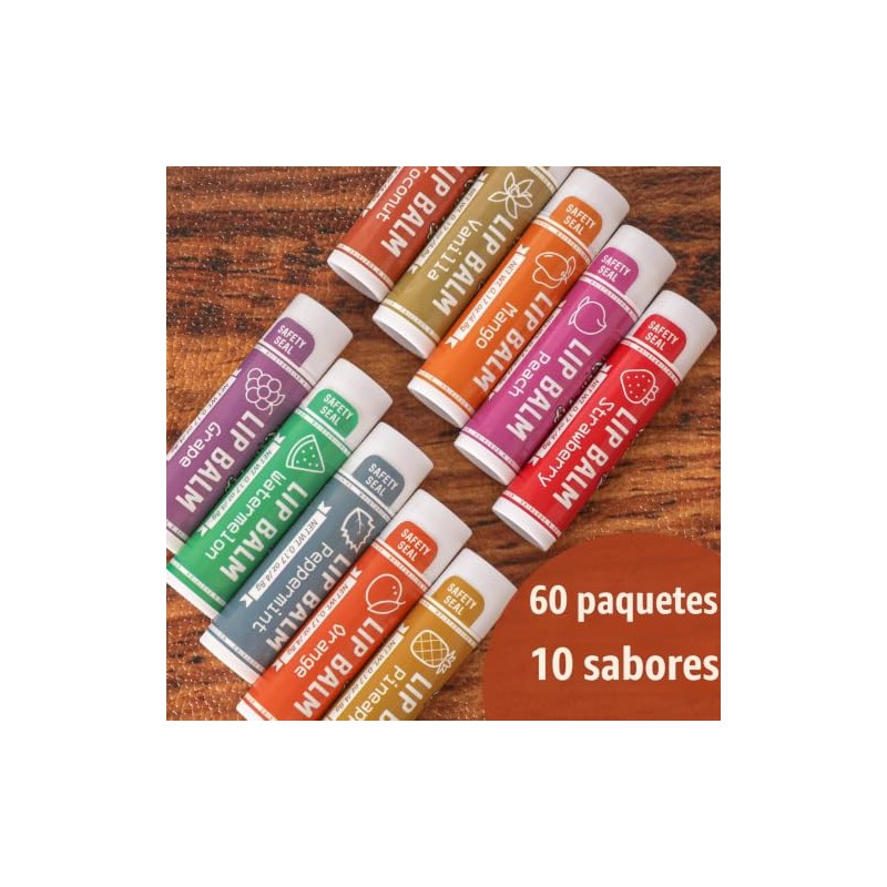 AZEN- Paquete de 60 bálsamos labiales, bálsamos labiales naturales a