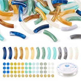 Spritewelry 121Pcs Chunky Curved Tube Beads Bracelets Making Kit Acrylic Bamboo Tube Noodle Beads with Brass Spacer Elastic Crystal Thread
