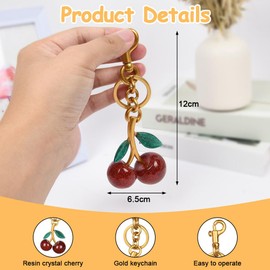HOTUT Cherry Car Keychain for Women, Gold Cherry Cute Cherry Charm for Purses and Bags, Cherry Bags Charm Stylish Cherry Bag Charm with Shiny Resin Metal Keychain Accessories for Bag, Handbag, Key