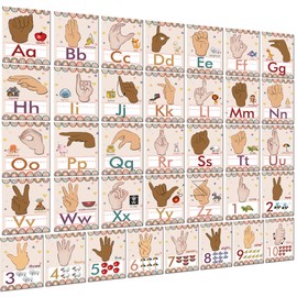 YIYDONG 36 Pieces ASL Alphabet Line Bulletin Board Set ABC Number Sign Language Flash Cards Wall Decorations for Pre-School Kindergarten Elementary Classroom Nursery Homeschool (Boho Rainbow)