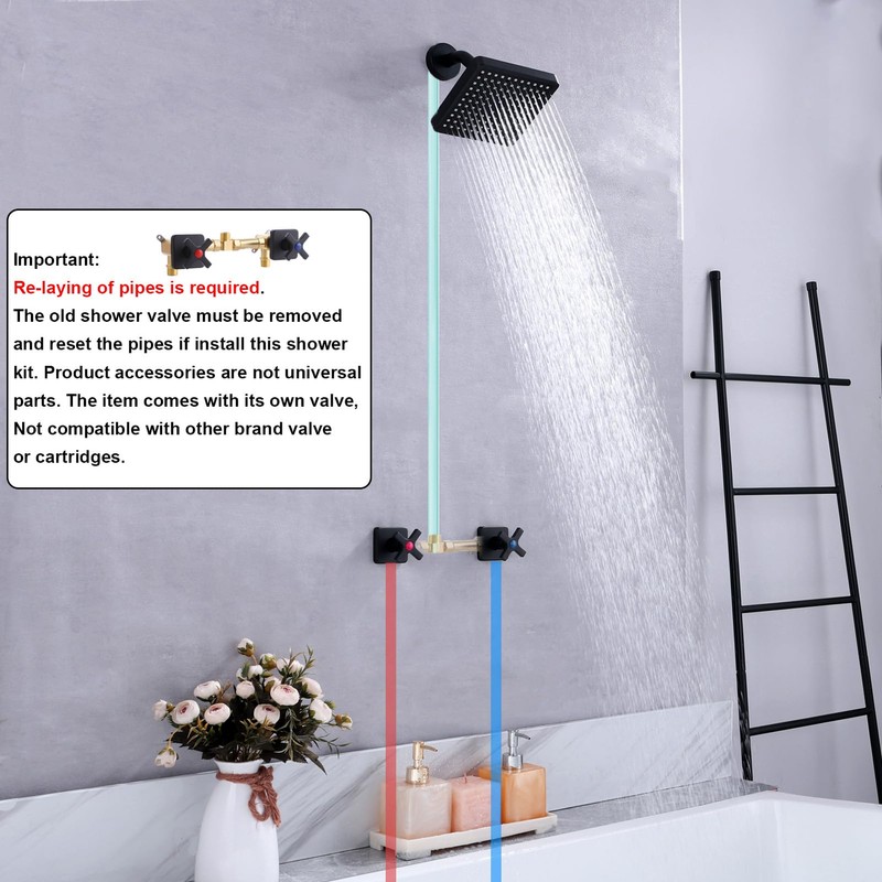 GUOYINDONG 2 Handle Shower Faucet Set, Matte Black Shower Faucet