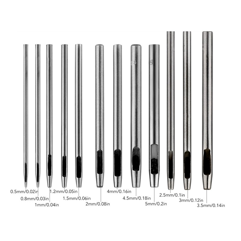 12pcs Leather Hole Punch Cutter 0.5‑5mm Hollow Punch Set for