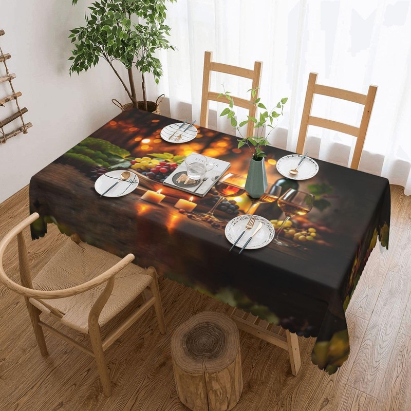LORCARVIS Elegant Wine Glasses and Bottles Tablecloths Winery Farmhouse Polyester