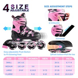 Kuxuan Skates Adjustable Inline Skates for Girls Women with Full Light Up Wheels Outdoor Fun Illuminating Skates for Kids and Adult