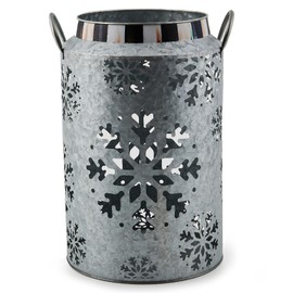 MACKENZIE-CHILDS Snowflake Galvanized Metal Lantern, Holiday Indoor or Outdoor Decorative Lantern, 15 Inches Tall, Large