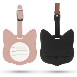 OQKAHIV Cat Luggage Tags Set of 2 Leather with Name Field for Suitcases, Handbags and Backpacks - Practical Suitcase Tag with Address Tag