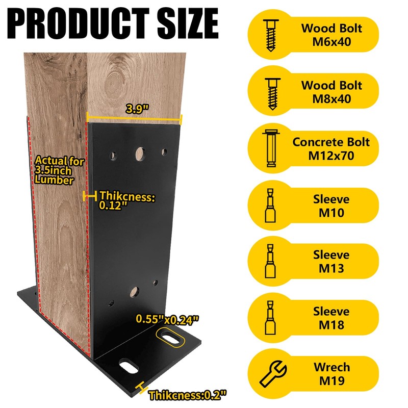 Qrooviiy 4"x4"(Actual:3.5"x3.5") Heavy Duty Post Base,Wood Fence Post Anchor Bracket,Black