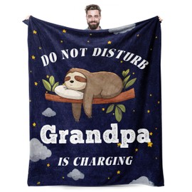 Grandpa Funny Birthday Gifts from Grandkids 50 x60 Inch “Grandpa is Charging” Sloth Throw Blanket, for Bed Sofa Napping Christmas Thanksgiving Anniversary