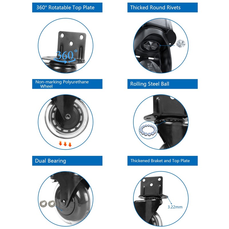 Hirate 3 inch L-Shaped Plate Casters Upgraded Version to Prevent