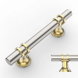 Amerdeco 10 Pack Brushed Satin Nickel and Gold Cabinet Pulls 3 Inch(76MM) Hole Centers Kitchen Cabinet Handles Cabinets Hardware Drawer Pulls ZH0058