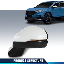 PIT66 Power Mirror Left Driver Side Compatible with Honda CRV 2023-2024 w/Turn Signal Heated 7-Pin Power Folding White