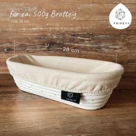 FRIHET Proofing Basket for Bread Baking Bread Baking Mould Proofing Basket Made of Rattan/Wicker - Oval 35 cm (approx. 1 kg Bread Dough)