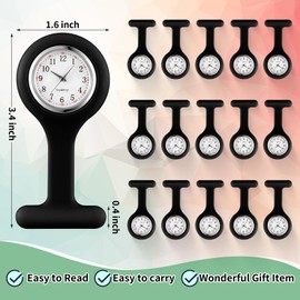 Kenning 15 Pack Clip on Nurse Watches for Women Men, Silicone Lapel Pin Pocket Fob Stethoscope Watches with Second Hand for CNA Week Doctor Nurse Student Graduation Xmas Birthday Gifts(Black)