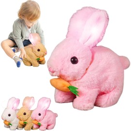 My Realistic Bunny Toy, Bunny Realistic Bunny Toy with Sounds and Movements, Interactive Bunny Toy, Handmade Stuffed Bunny for Kids, Easter Bunny Stuffed Animal (Pink)