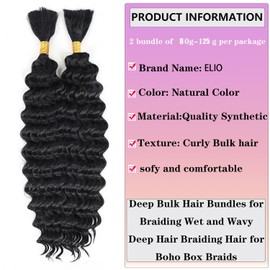 Deep Wave Bulk hair for Braiding No Weft Faux Micro Braiding Hair Braids Extensions for Box Boho Braids 2 Braids Per Pack (1B, 18 Inch)