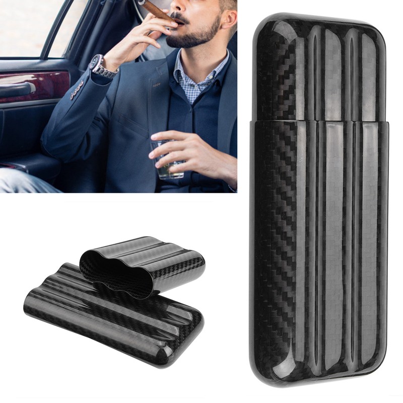 Carbon Fiber Cigar Case Humidors 3 Tubes Cigar Holder Storage