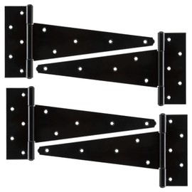 HILLMASTER 12 Inch T-Strap Heavy Duty Shed Door Hinges Gate Strap Hinges Black Tee Hinge Wrought Hardware for Wooden Fences,Yard,Barn Door,Rustproof (4 Pack)
