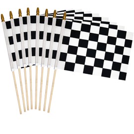 8 Pcs Checkered Flags Black and White Racing Flags, 8 X12 Inch Hand Held Stick Small Racing Flags with Wood Stick, Great Reusable Decoration for Car Racing Themed Event