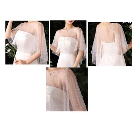 Women's Chiffon Scarf Stole Cape Cape 60 cm Pearls Wedding Capes Scarf Wrap Wedding Scarf Bridal Shoulder Cover Scarf Tulle Scarf for Party Formal Cover Up, 1#