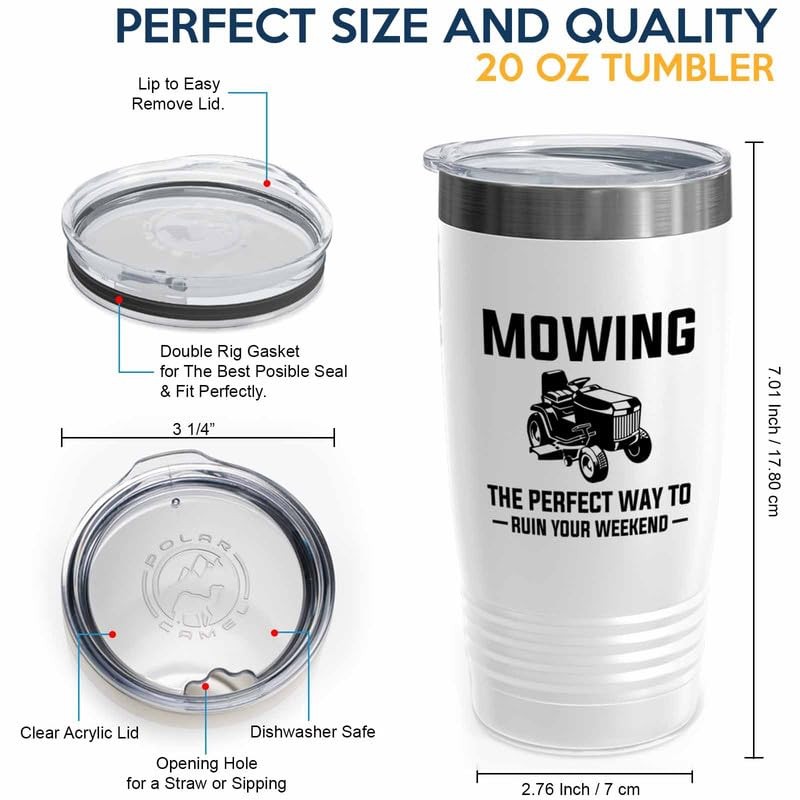Lawn Mower White Edition Tumbler 20oz - Mowing the perfect