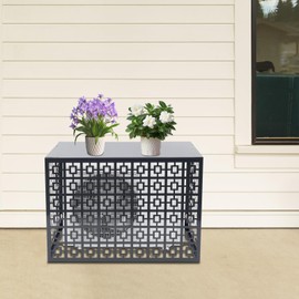 Kathring Air Conditioner Fence, 4 Panels Outdoor Metal Privacy Fence Screen standing AC Covers for Outside for Trash Cans Pool Equipment Air Conditioning Units, 43.3x21.6x31.5in, Dark Grey