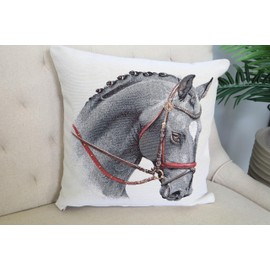 textile idea Cushion Cover 45 x 45 cm Tapestry, Decorative Cushion with Motif, Cushion Cover, Decorative Cushion, Sofa Cushion – Grey Horse, Pack of 1