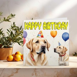 Labrador Birthday Card - Fun Dogs Birthday Party Card 145 x 145mm