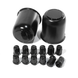Rheedal 2Pcs Stainless Trailer Wheel Center Caps & 12Pcs Wheel Lug Nuts Kit, 3.19in Top Removable Push Through Matt Black Hub Cap with Matt Black 1/2-20 Lug Nuts, for Truck SUV RV Wheel Rim