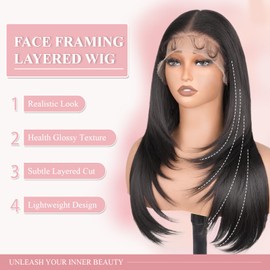 PREMPO 13x6 HD Lace Front Wigs for Women, Synthetic Wigs Wear and Go Glueless Wig with Baby Hair, Pre Plucked Layered Long Straight Wig, Heat Resistant (#1B Natural Black)