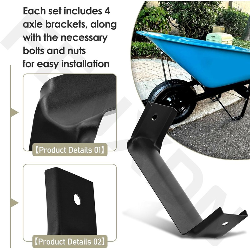 4 Pcs Black Steel Wheelbarrow Heavy Duty Axle Bracket, Wheelbarrow