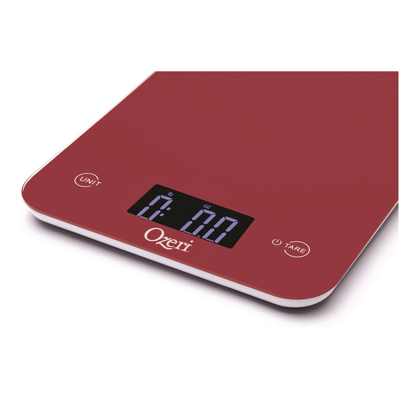 Ozeri Touch Professional Tempered Glass Digital Kitchen Scale, Red Engine