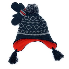 Carter's Baby Boys' Diamond Knit Earflap Beanie & Mittens Set - Black Multi, 12