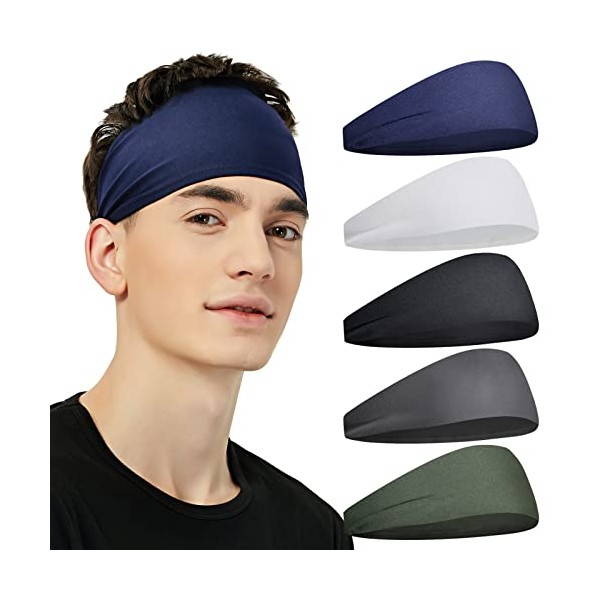 Pilamor Sports Headbands for Men (5 Pack),Moisture Wicking Workout Headband,