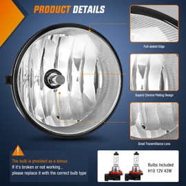 Nilight Fog Light Assembly Compatible with Toyota 2005 2006 2007 2008 2009 2010 2011 Tacoma 2007-2013 Tundra 2008-2017 Sequoia 2004-2006 Solara Replacement w/H10 42W Bulbs