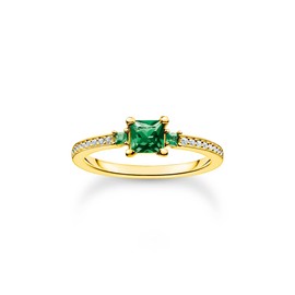 THOMAS SABO TR2402-971-6 Women's Ring with Green and White Stones Gold 925 Sterling Silver 750 Yellow Gold Plated, Sterling Silver, Cubic Zirconia